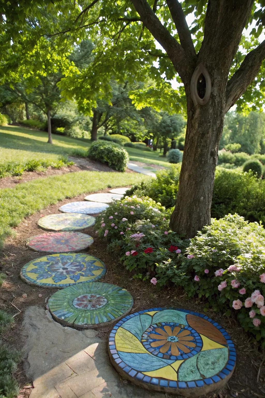 Mosaic art installations bring color and creativity to your garden.