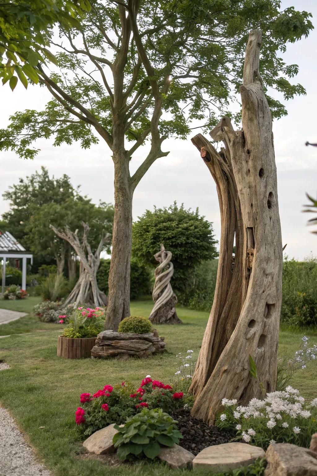 Natural sculptures add an artistic flair to your garden.