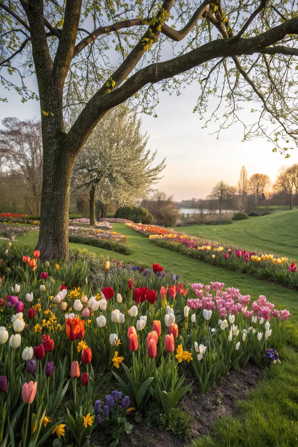 Seasonal bulbs provide vibrant color around your trees.