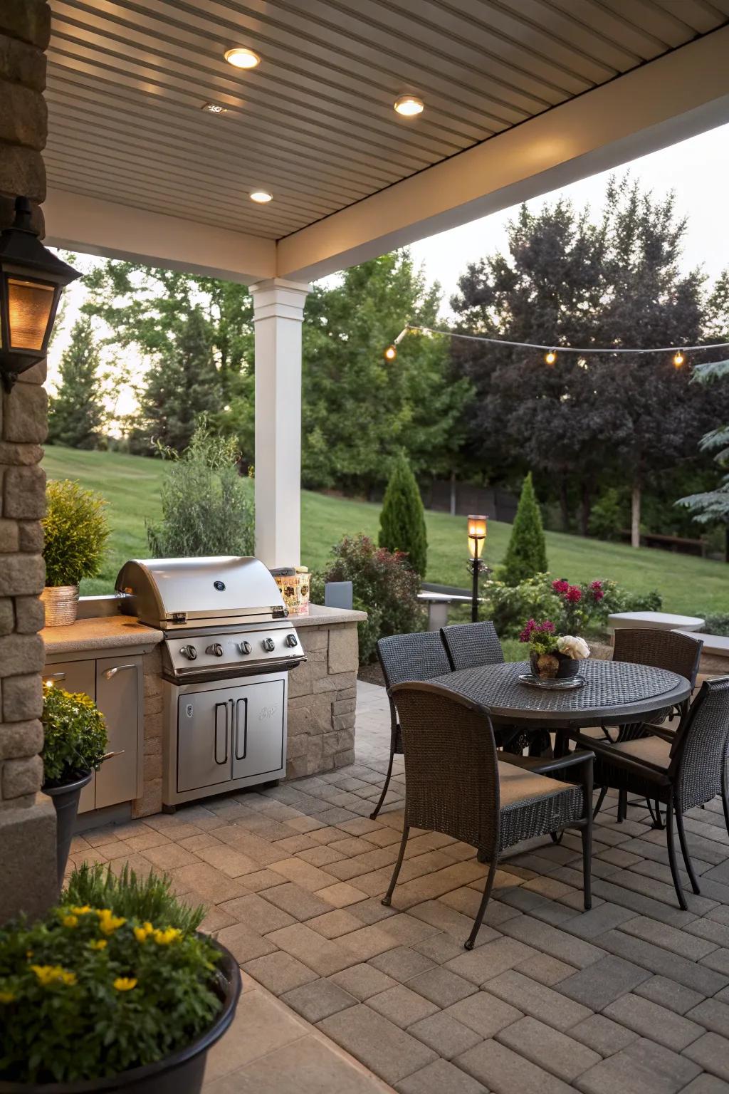A cozy corner grill nook with comfortable seating.