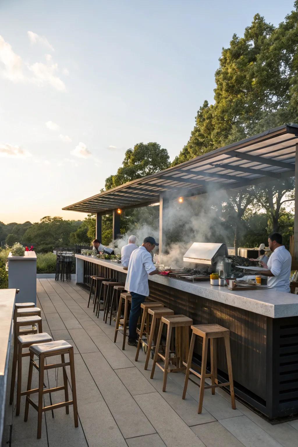 A grill station with a convenient bar area for social gatherings.