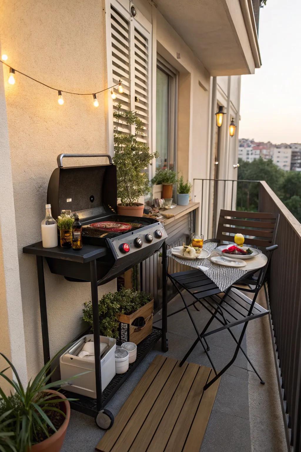 A compact grill station fitting perfectly on a small balcony.