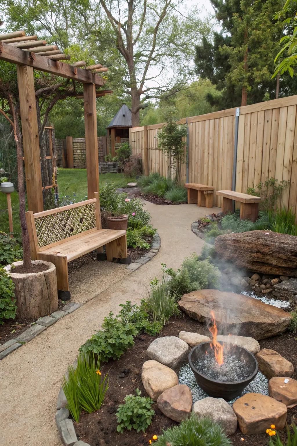 A harmonious small garden representing all five feng shui elements.