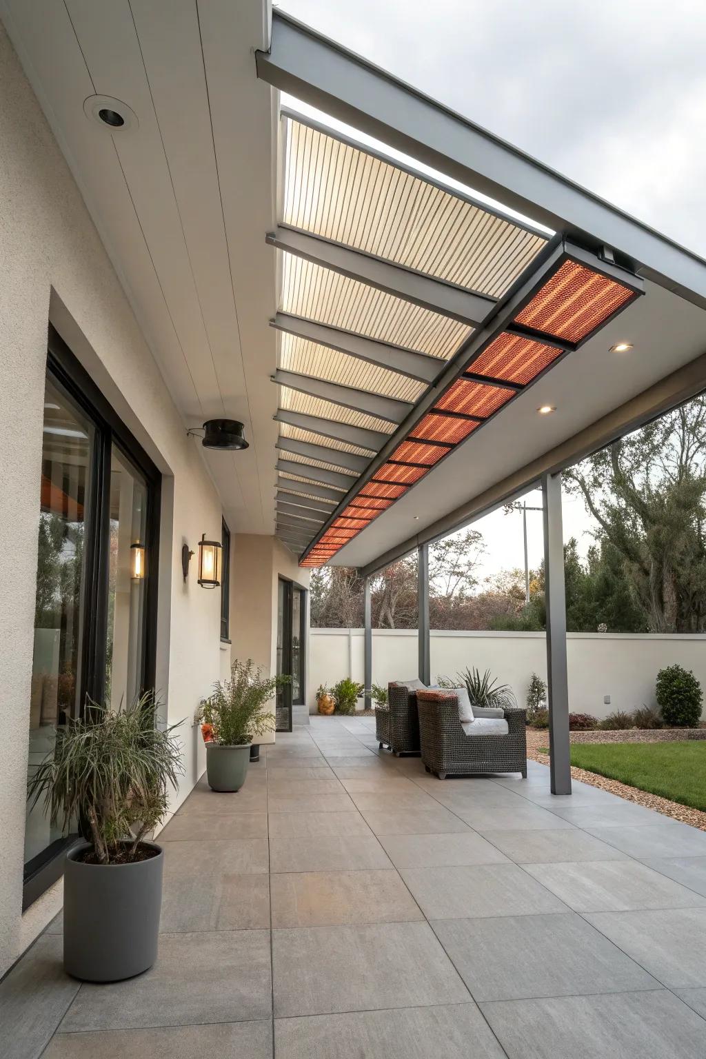 Radiant heat panels offer discreet warmth.