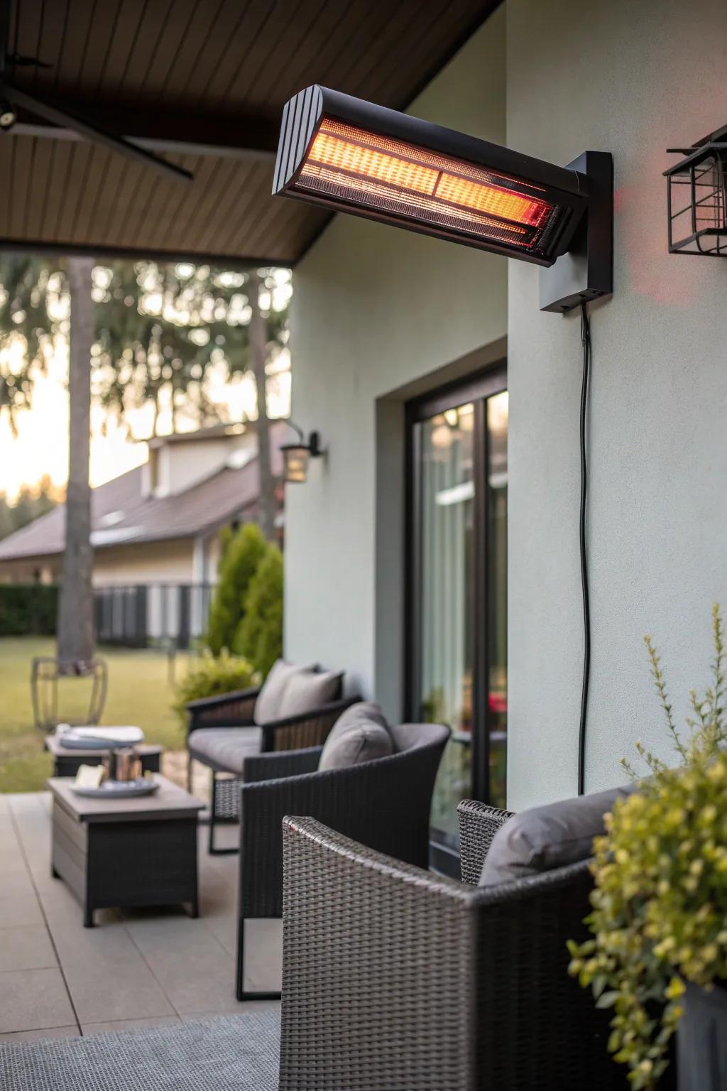 Infrared heaters offer efficient, direct warmth.