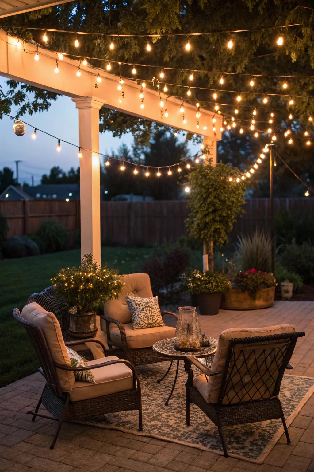 String lights add warmth and charm to any patio.