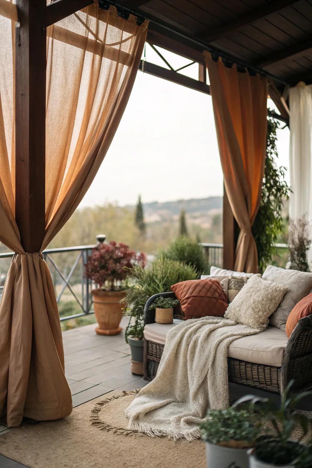 Thermal curtains help keep patios warm and cozy.