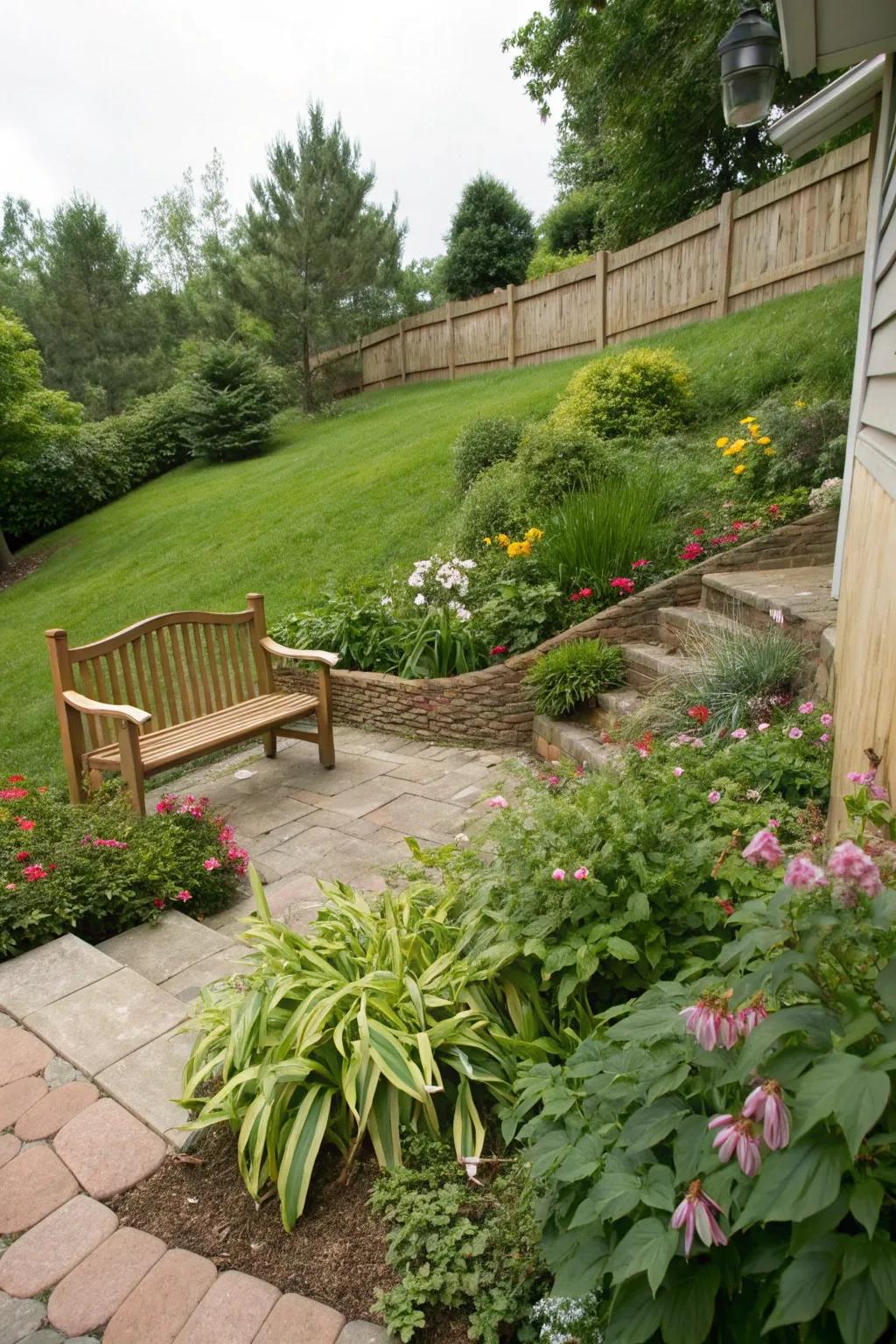 Garden nooks offer secluded spots for relaxation.