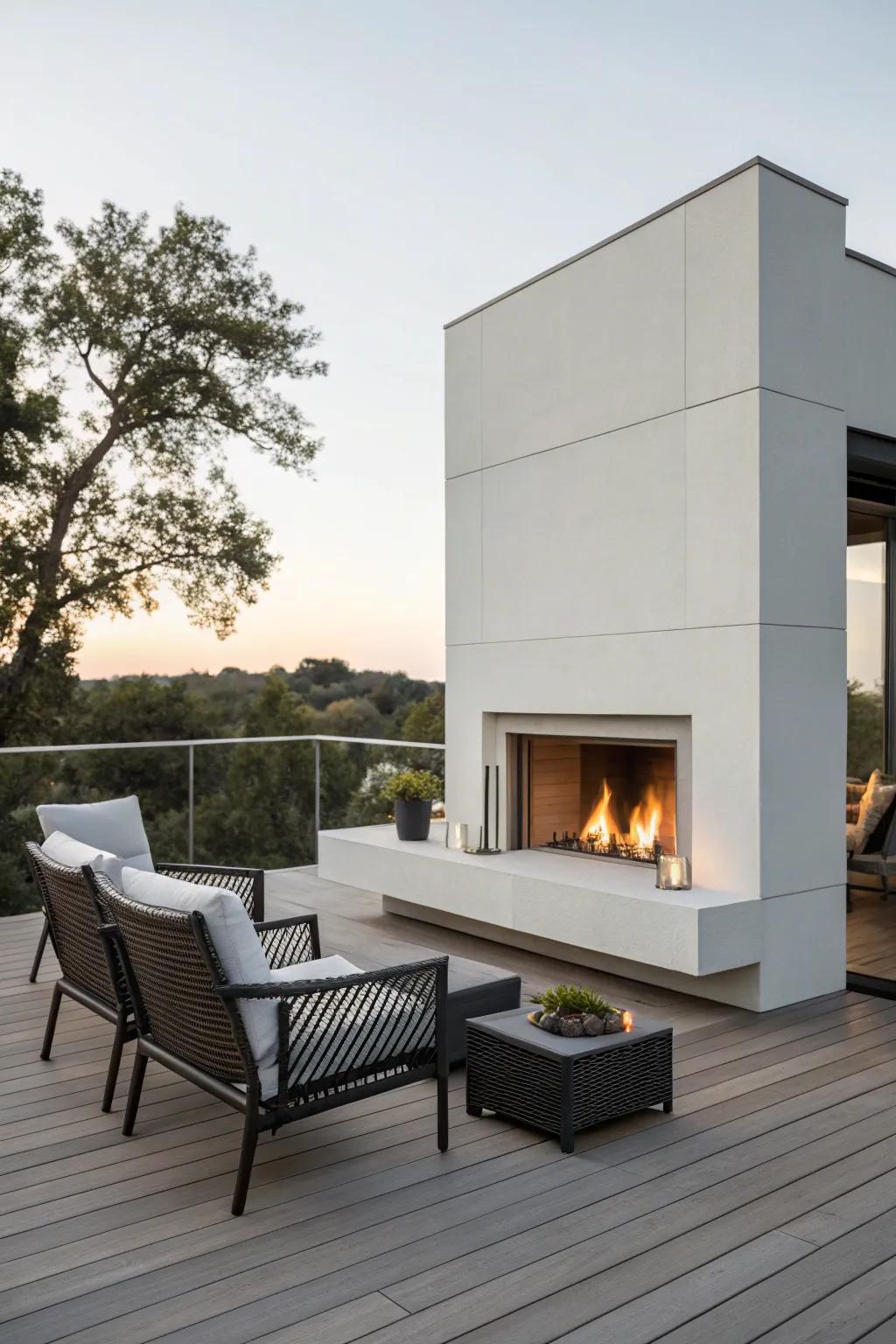 A modern minimalist fireplace with sleek lines.