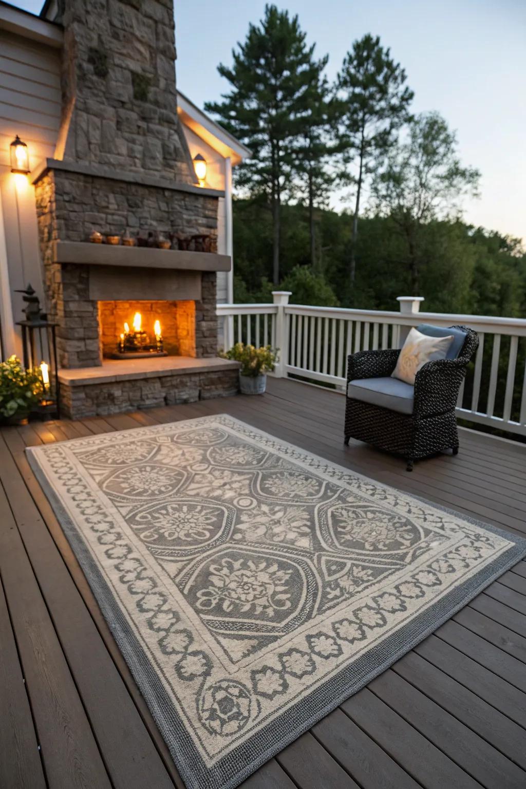 An outdoor rug adds warmth and style.
