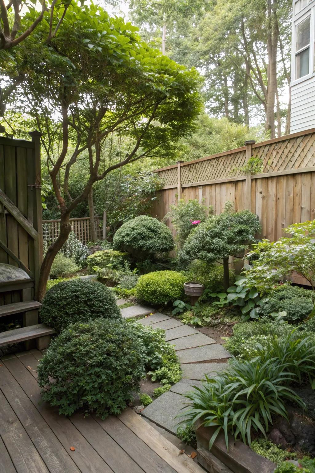 Dwarf trees create a natural canopy.