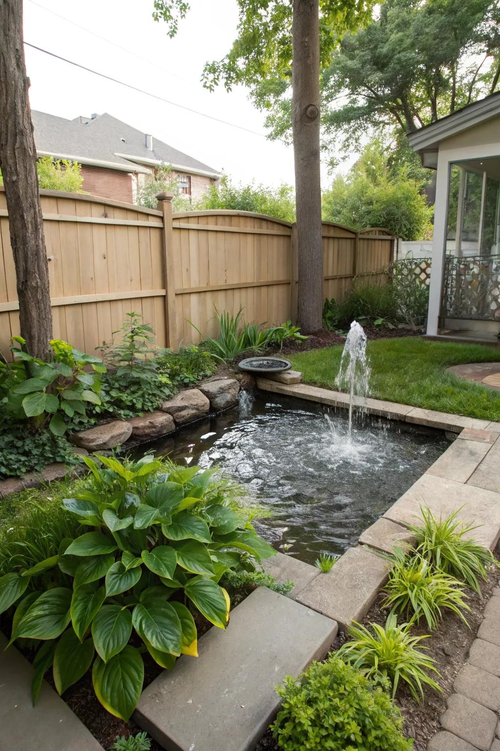 A water feature offers serenity and attracts wildlife.