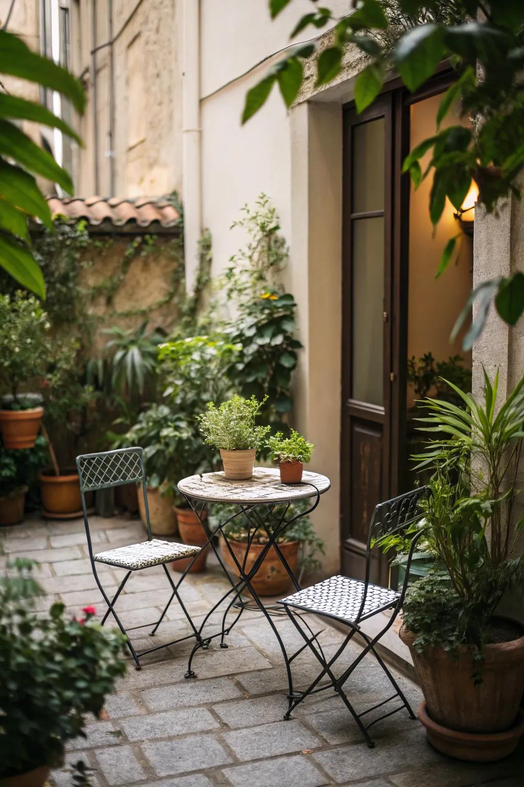 A compact patio for dining and relaxation.