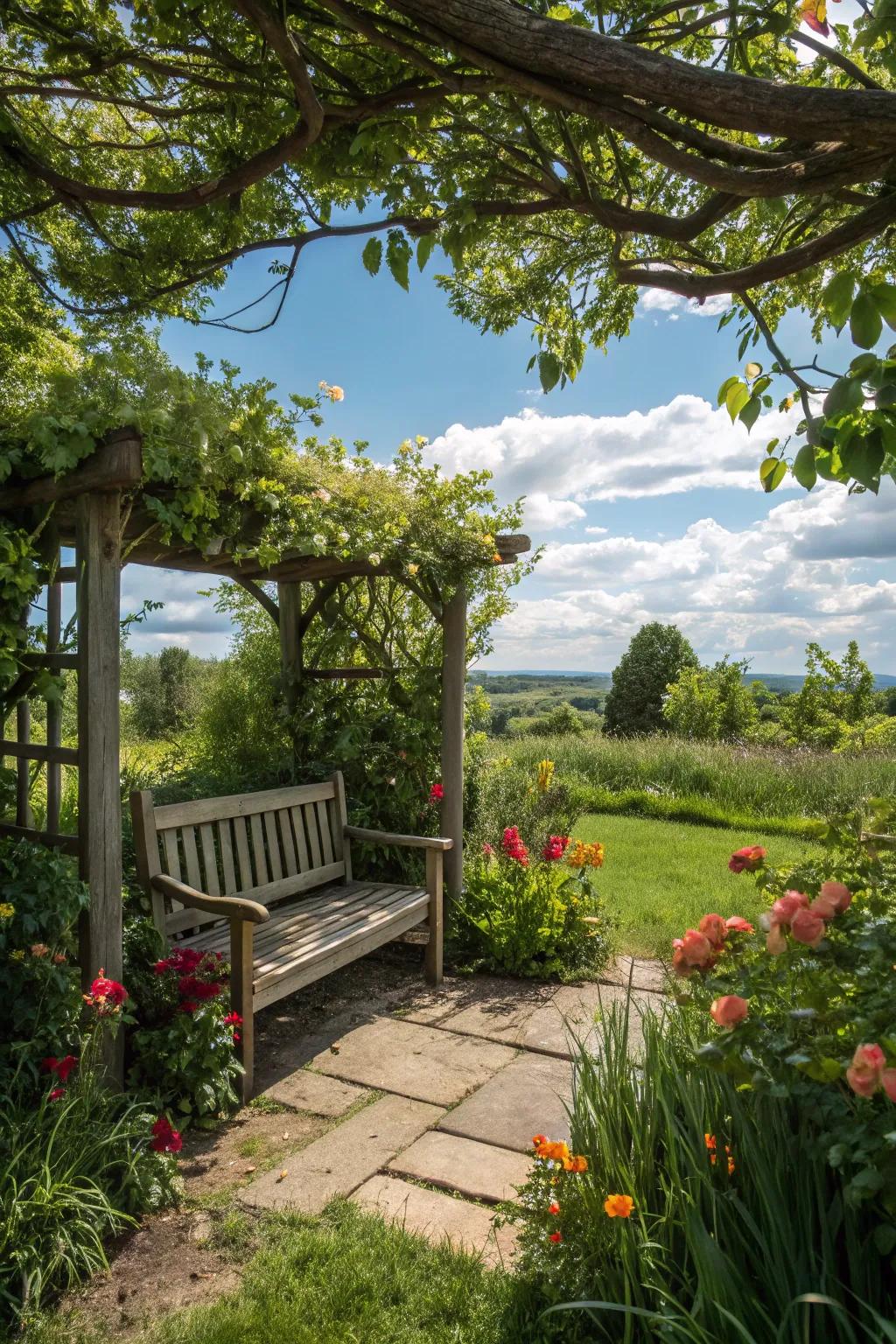A cozy nook nestled among green plants.