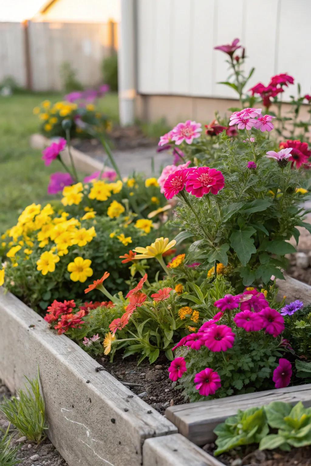 Colorful flowers add vibrancy and cheer.