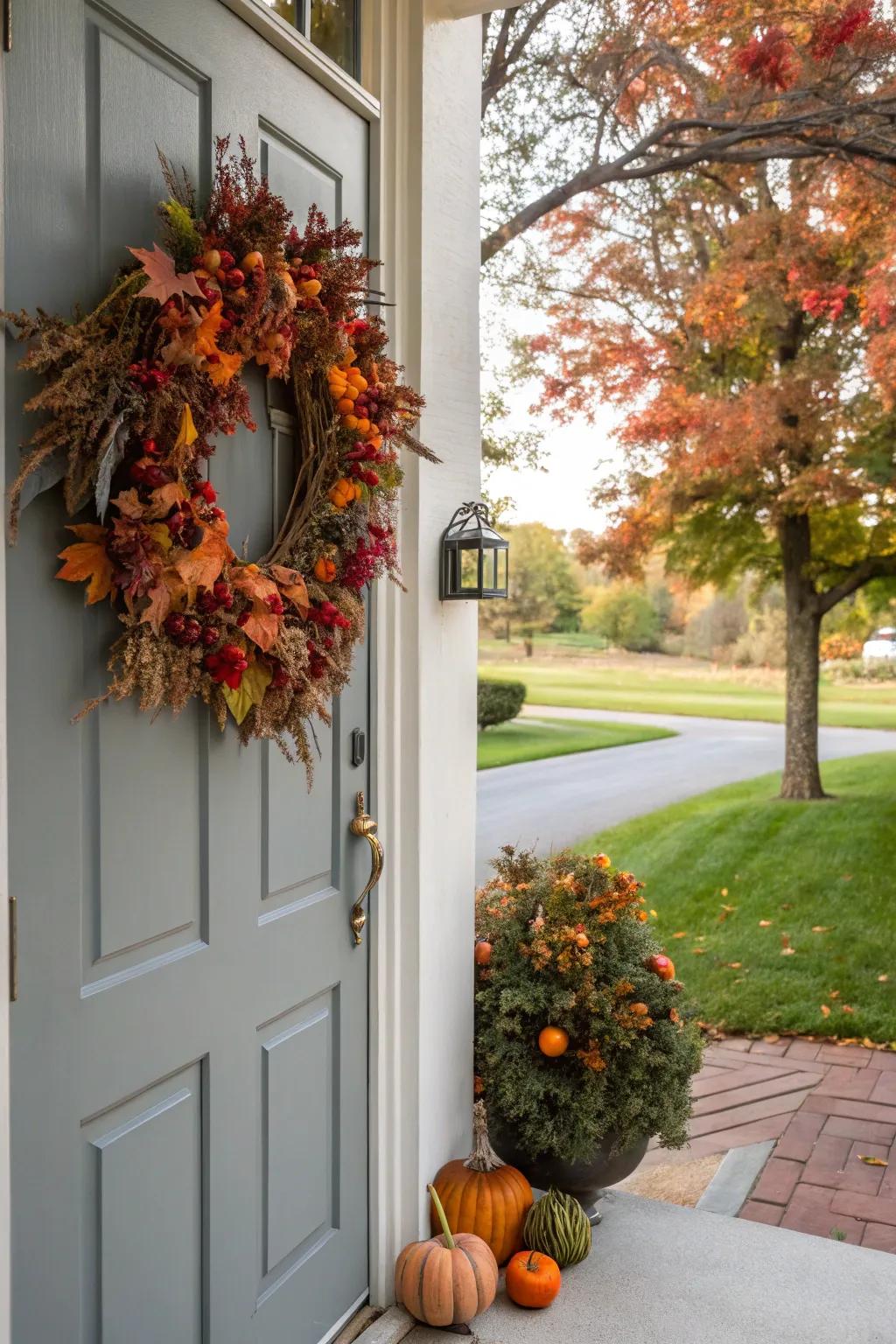 A stunning autumn wreath that welcomes fall with open arms.