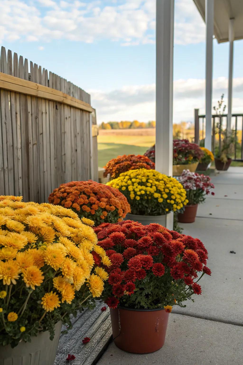 Vibrant mums bring life and color to your Thanksgiving porch.