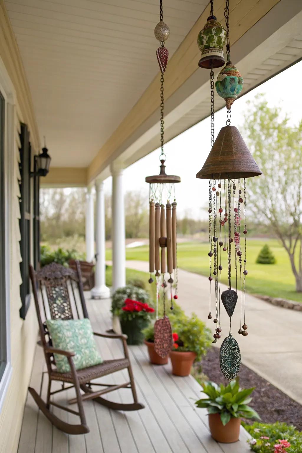 Wind chimes add a whimsical and musical touch to your porch.