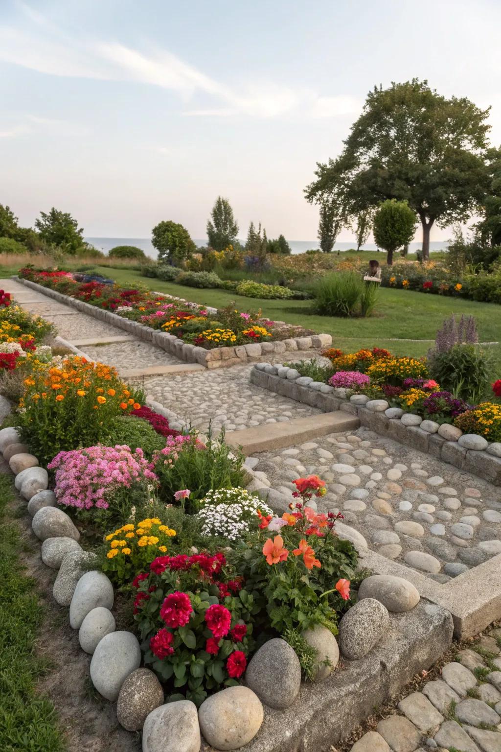 Stone borders bring a neat and defined touch to garden beds.