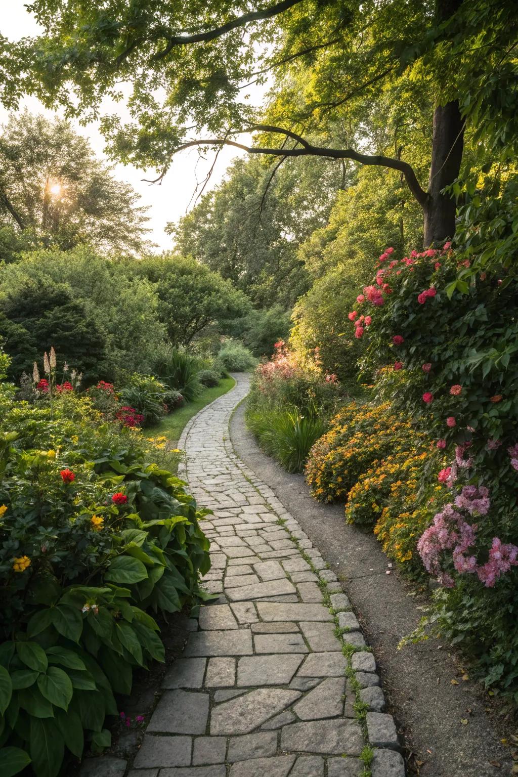 Stone pathways invite you to wander through your garden.