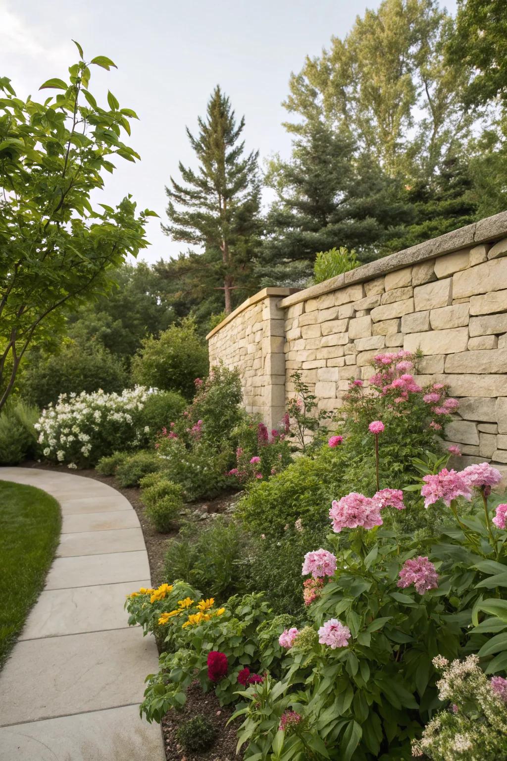 Stone veneer walls add a touch of sophistication to gardens.