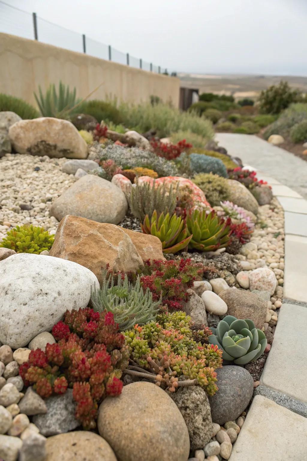 Rock gardens offer a unique blend of texture and color.