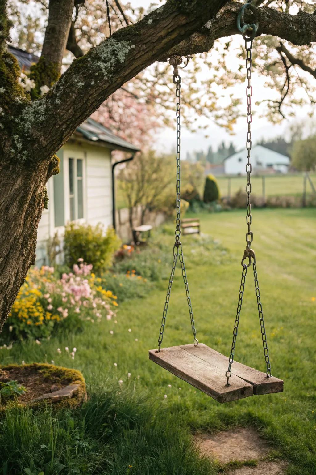 A simple swing set can be a delightful addition to any small garden.