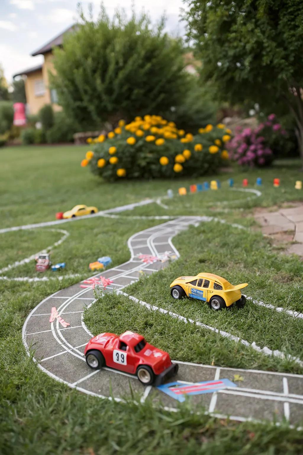 Garden race tracks rev up the fun and imagination.