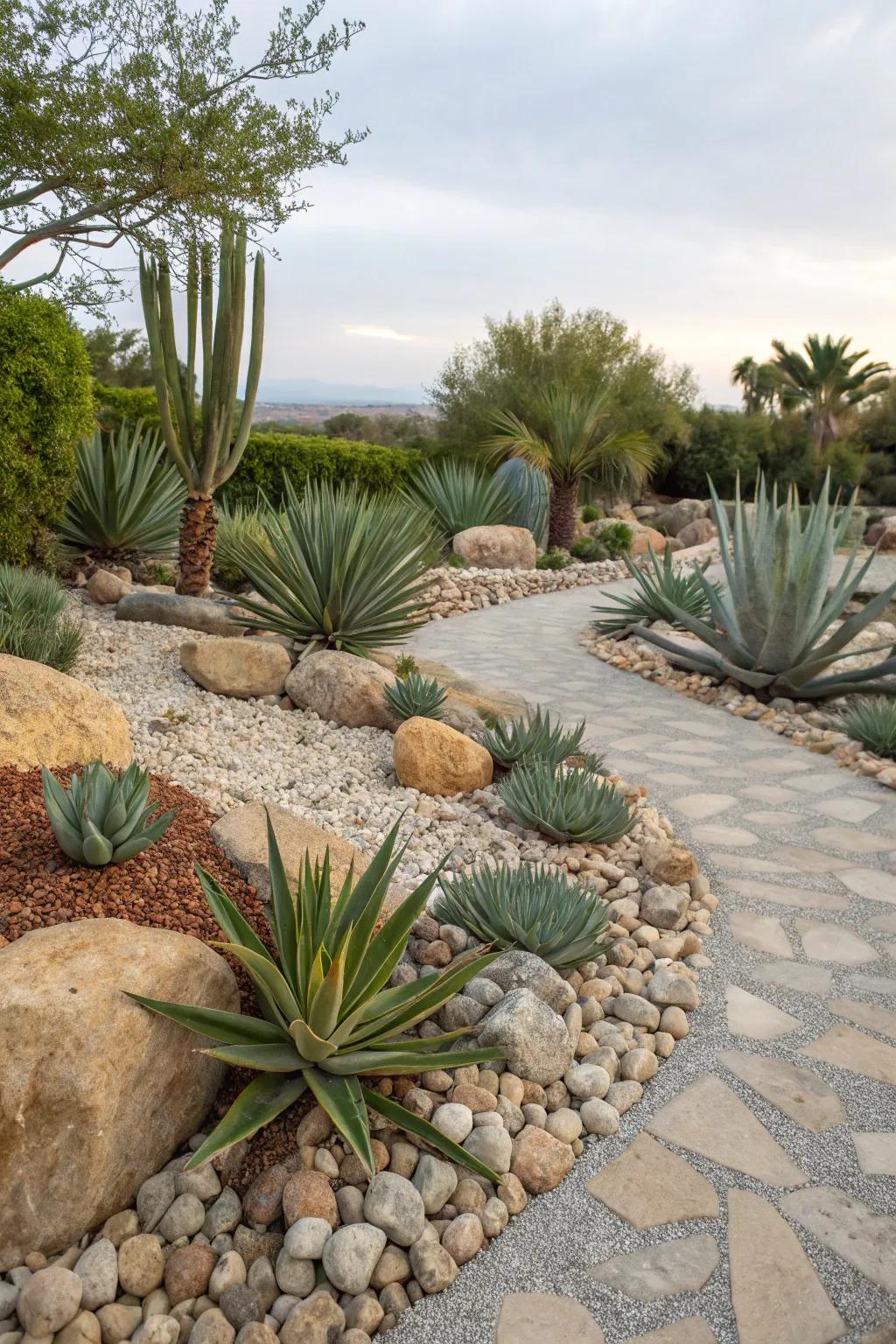 Create a modern look by integrating rocks and gravel.