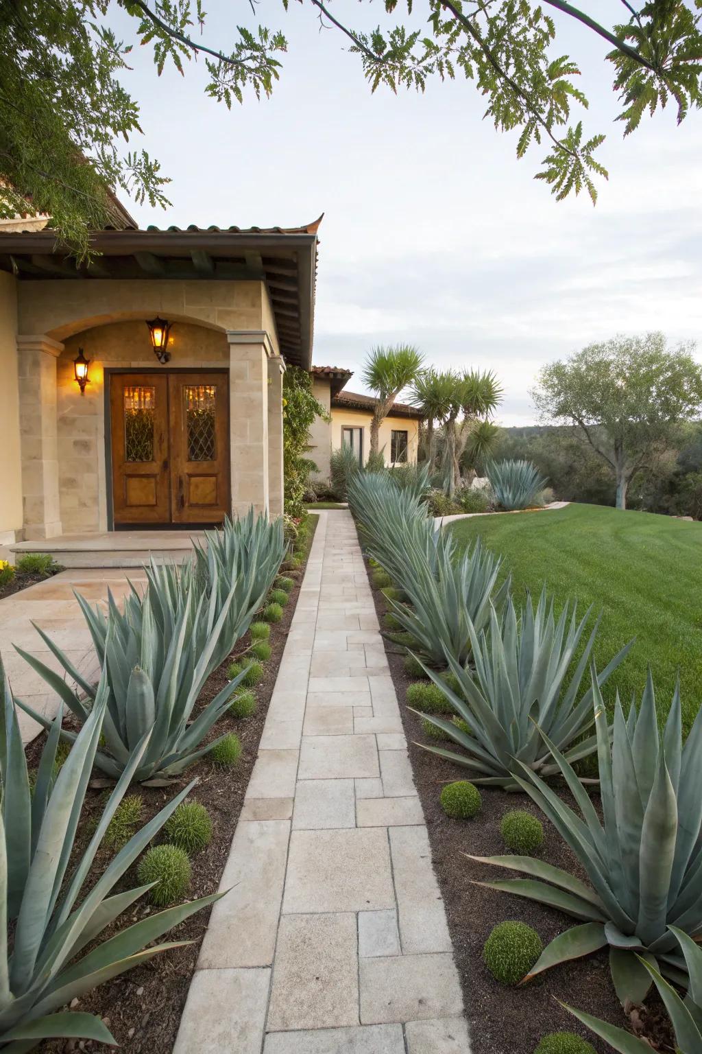 Guide guests with agave-lined pathways.