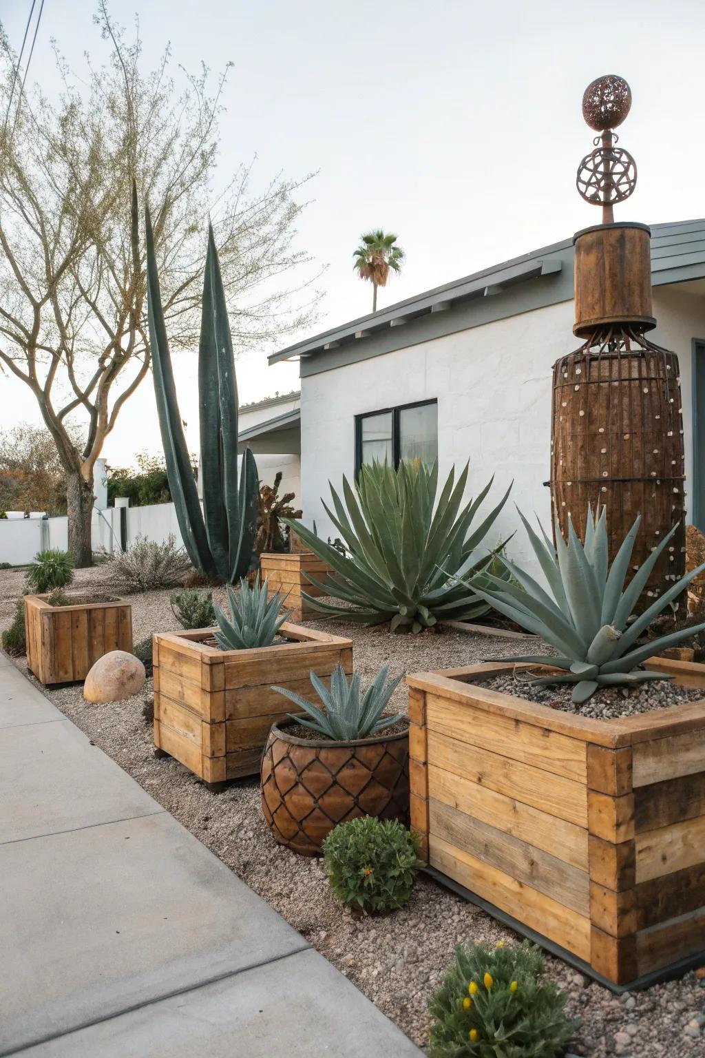 Blend modern and rustic styles for a unique landscape.