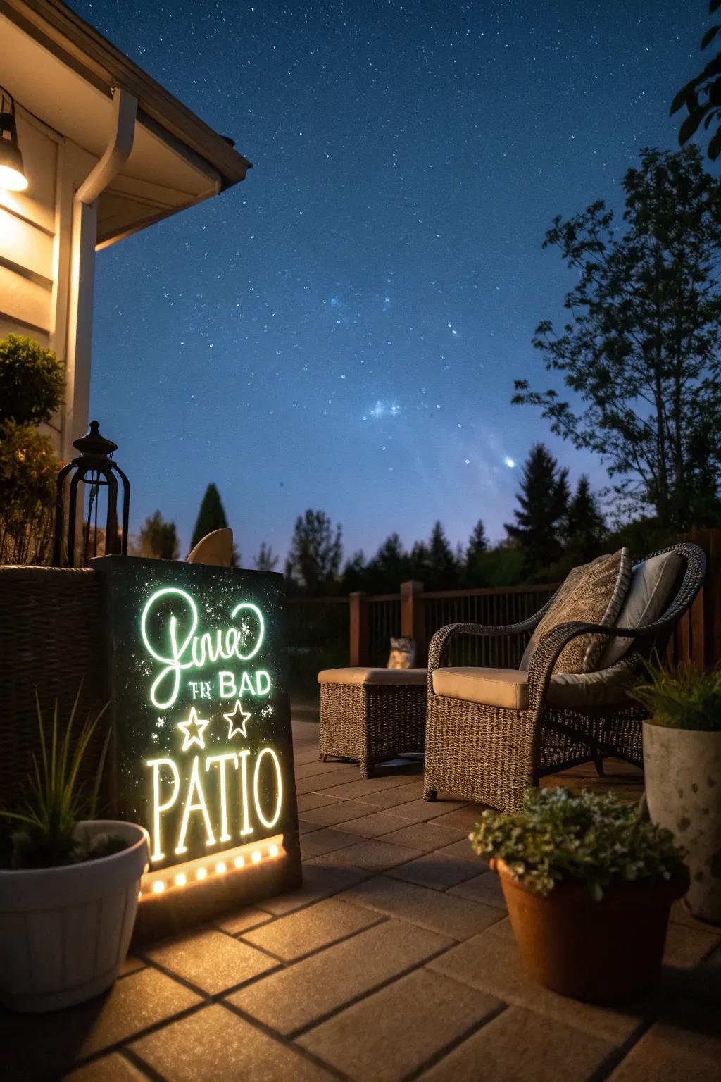Add enchantment with a glow-in-the-dark patio sign.