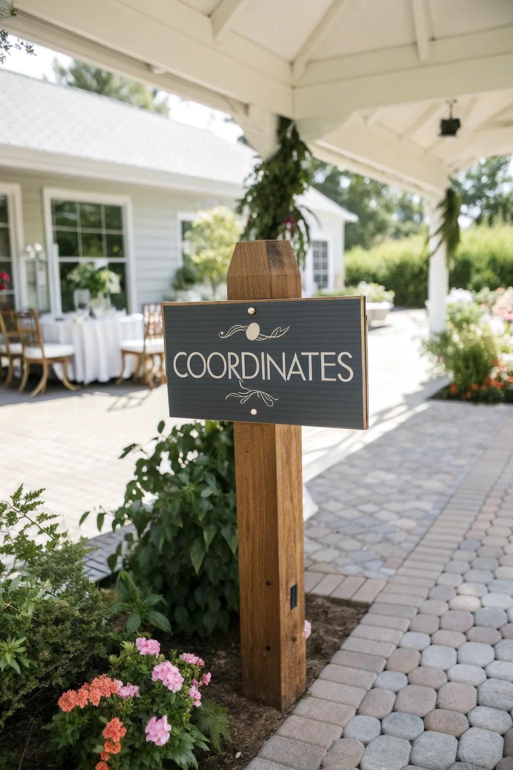 Add a unique touch with a patio coordinates sign.