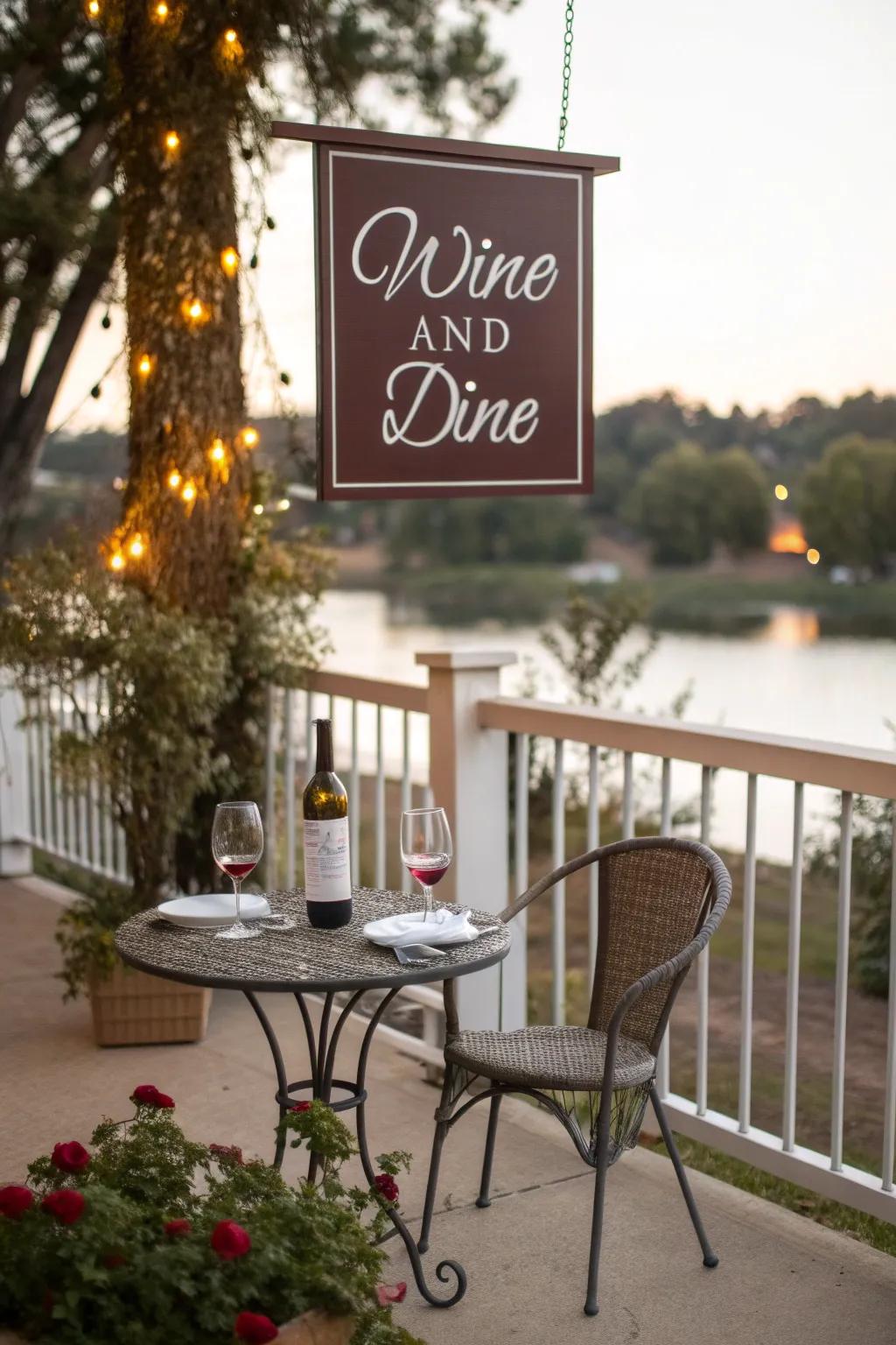 Set the scene for social evenings with a 'Wine and Dine' sign.