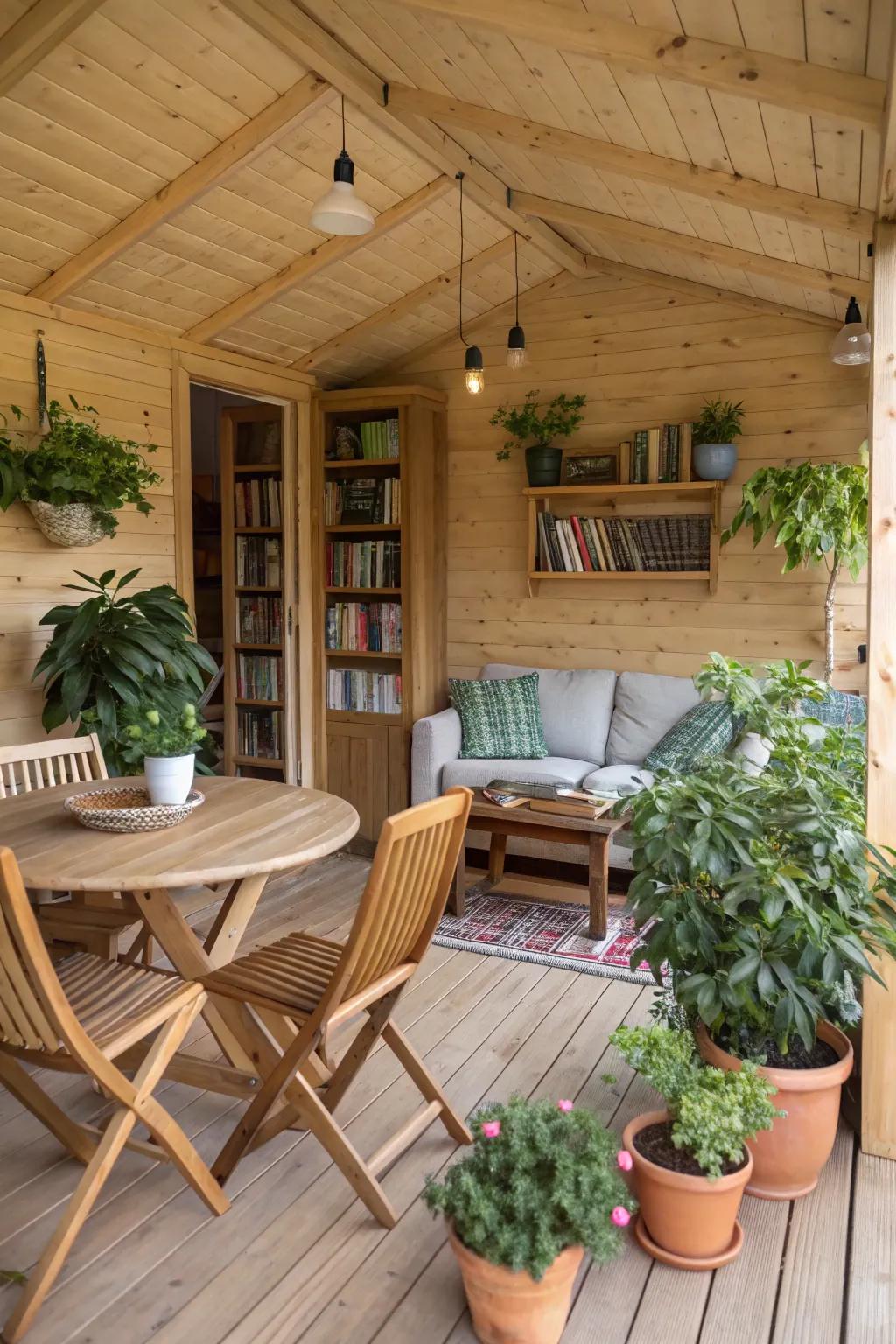 Natural elements create a harmonious blend with the outdoors.