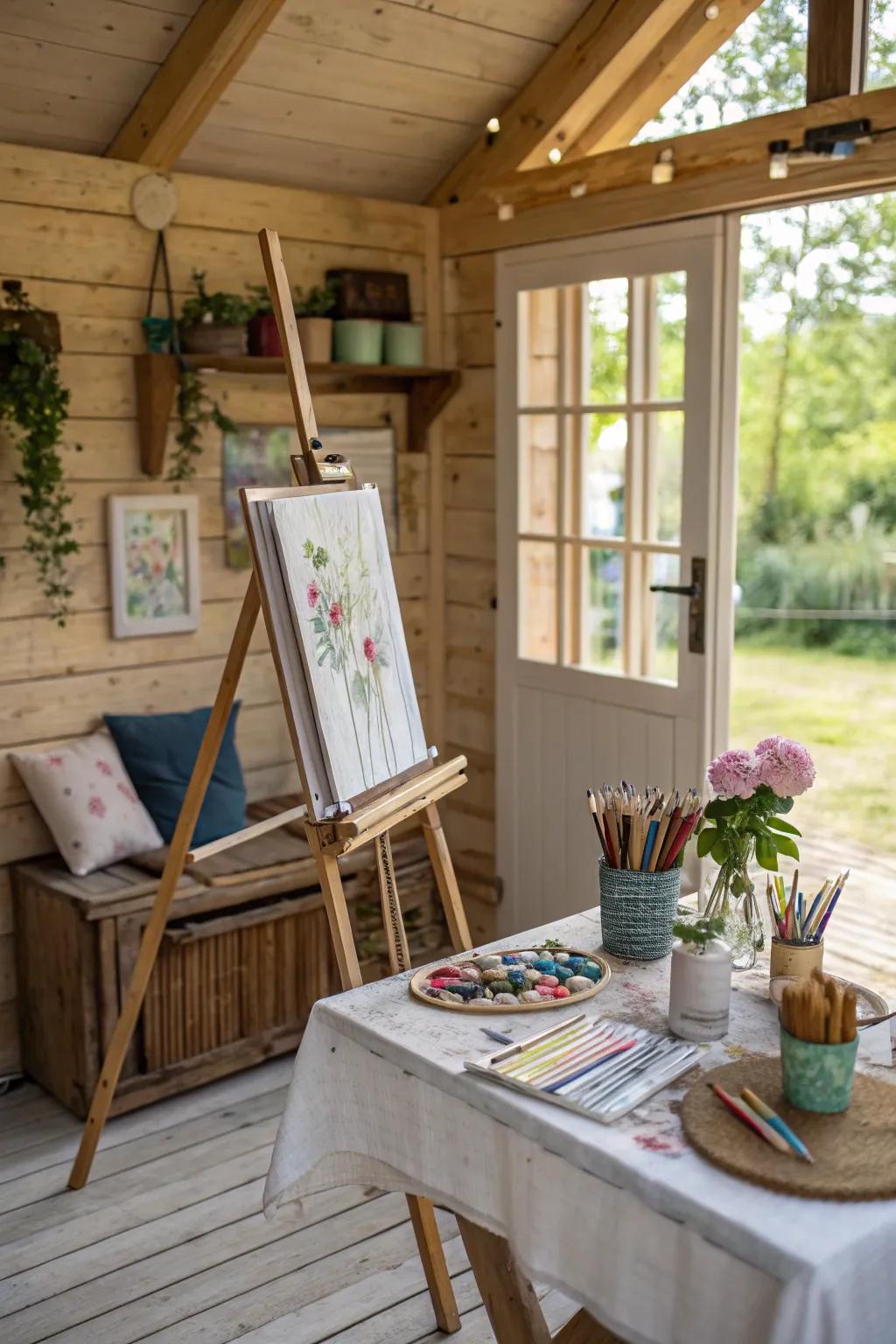 A corner art studio for creative expression.