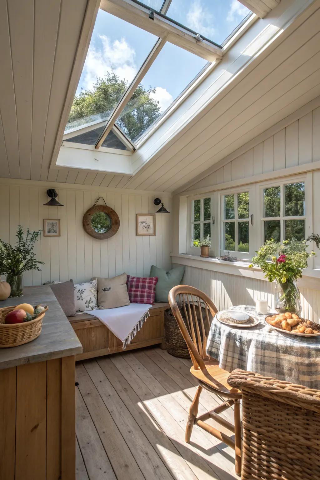 A skylight floods the space with natural light.