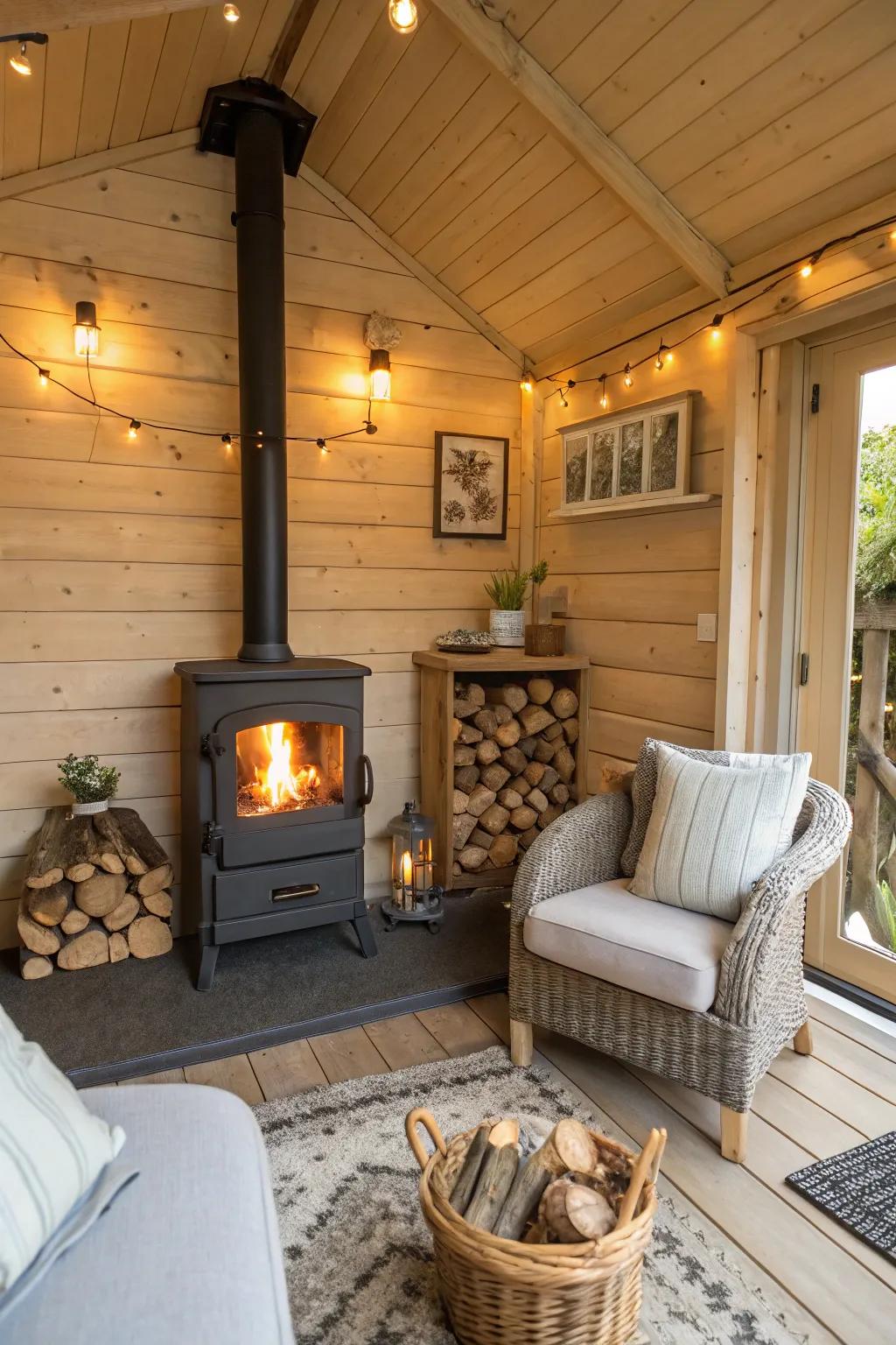 A small fireplace adds warmth and coziness.