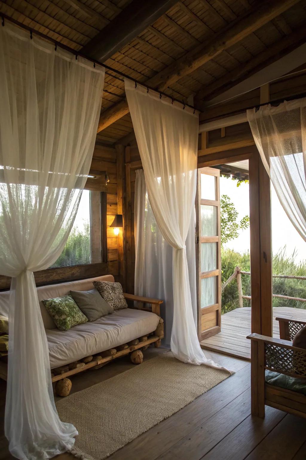 Sheer curtains balance privacy with natural light.