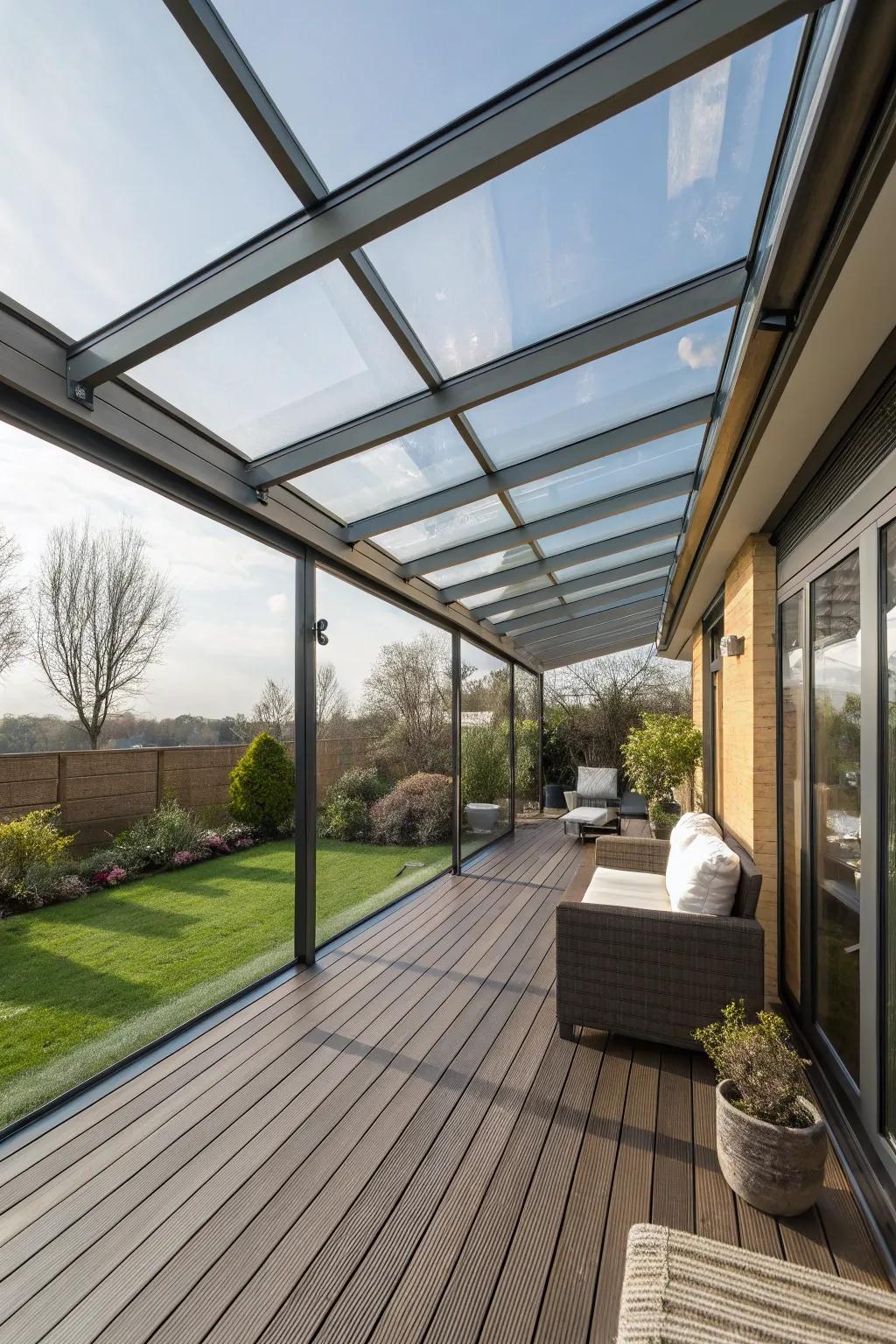 Embrace a modern aesthetic with glass roof panels.
