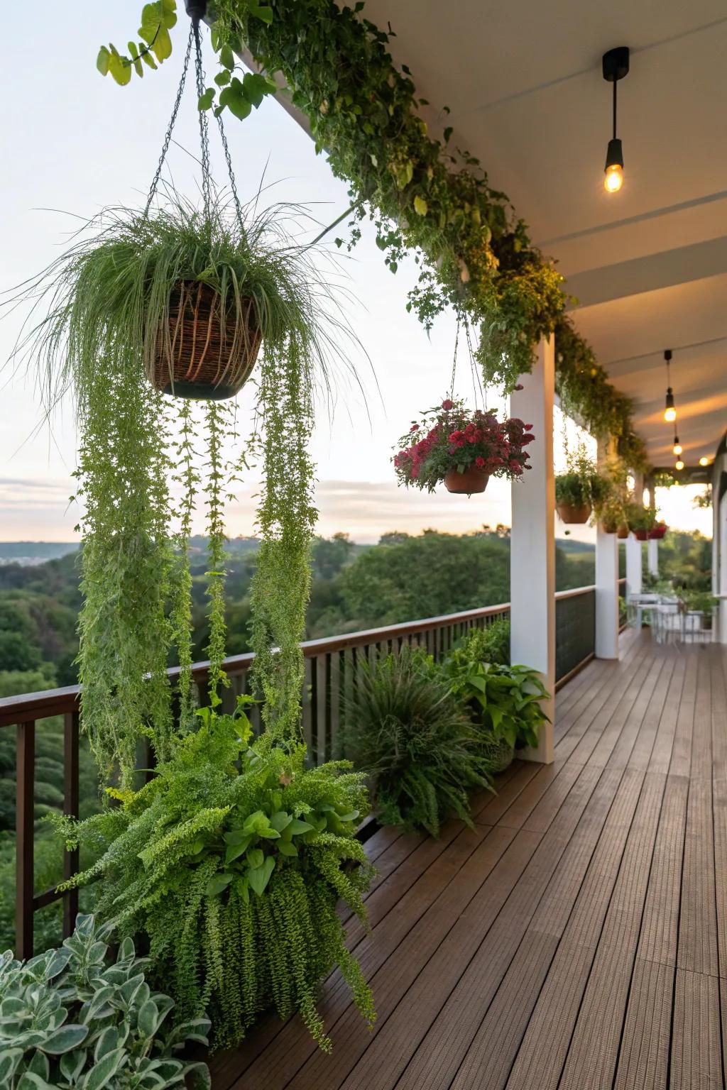 Add vibrancy with lush hanging gardens.