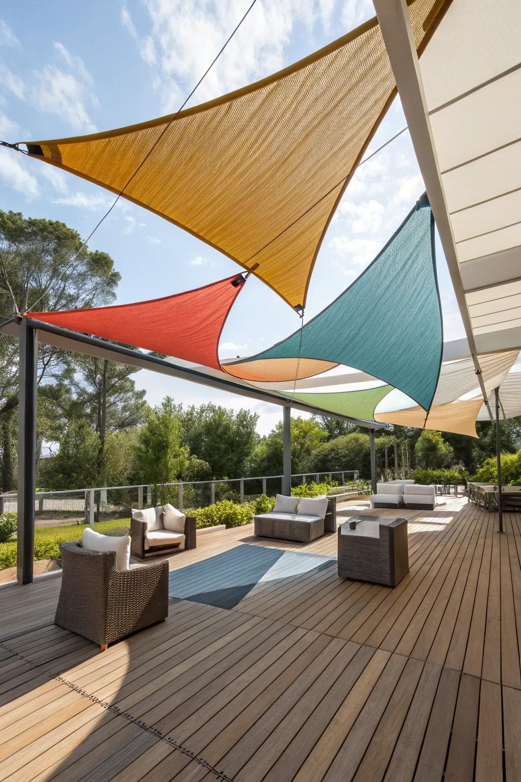 Customize your deck with vibrant and trendy shade sails.