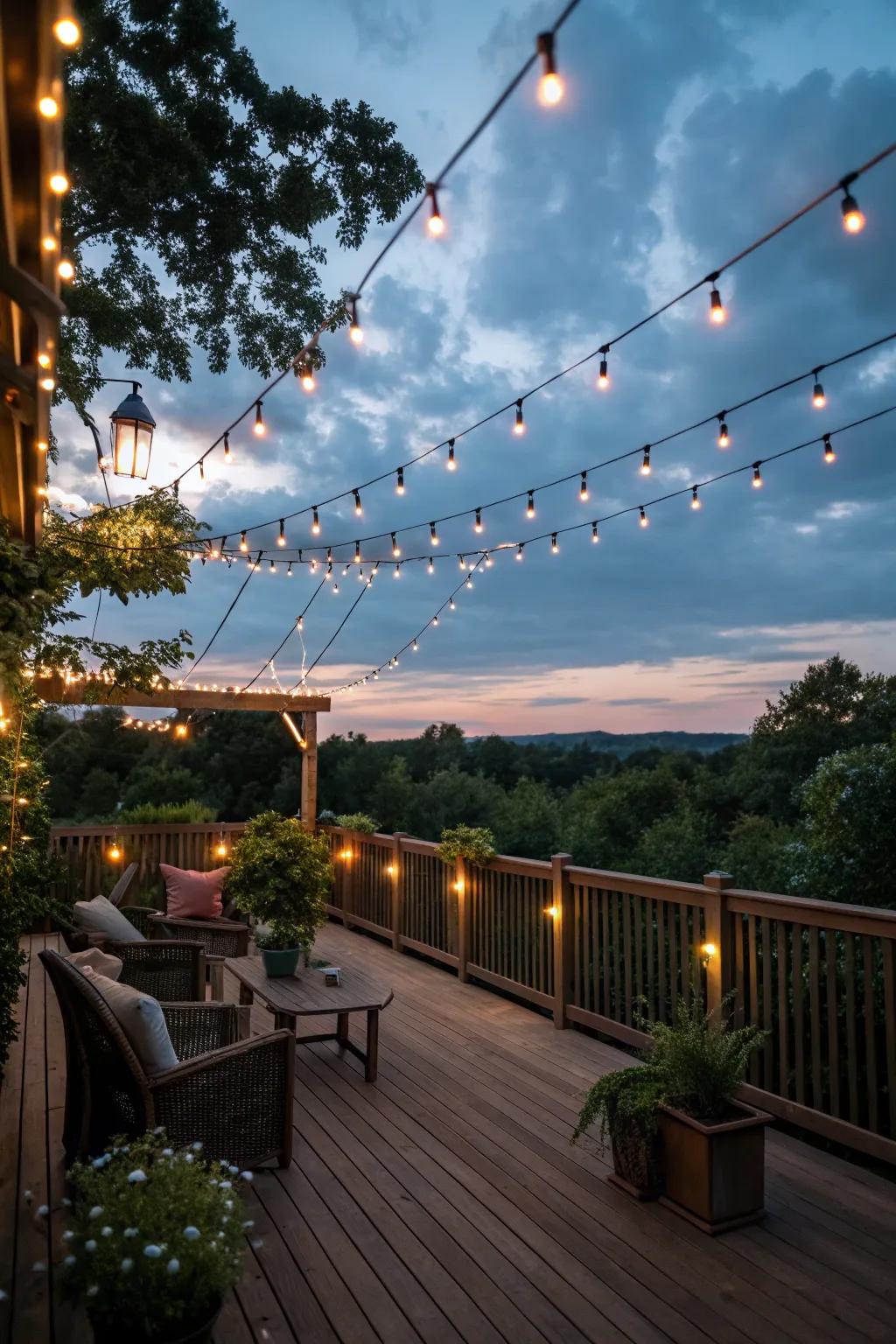 Illuminate your deck with charming string lights.