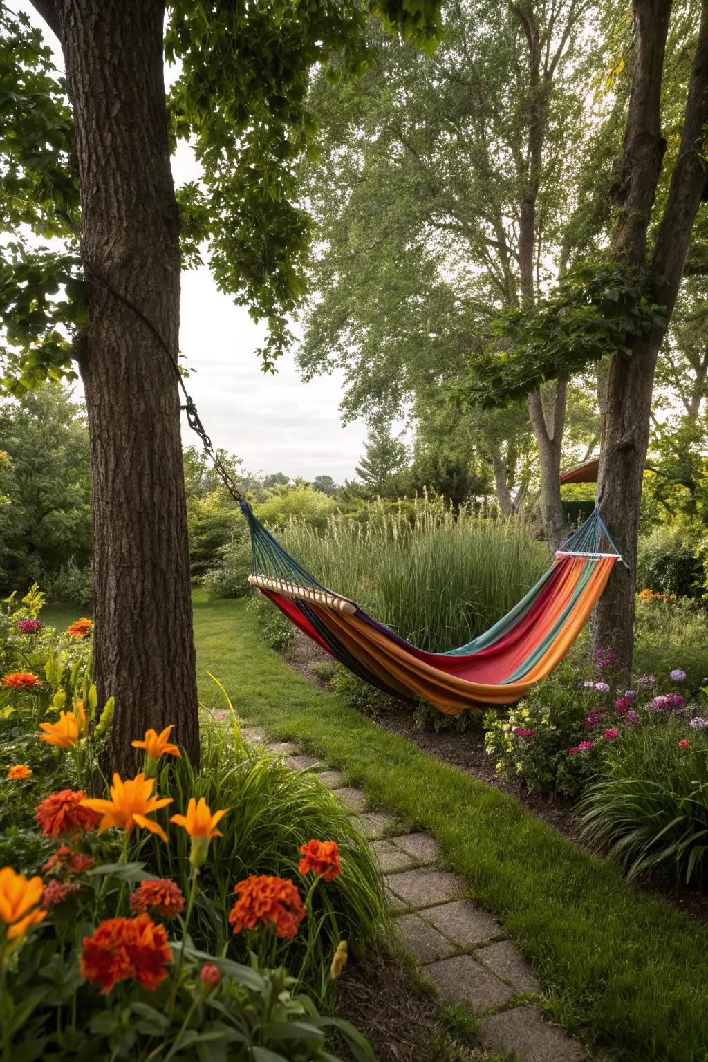 Hammocks add a touch of tropical relaxation.