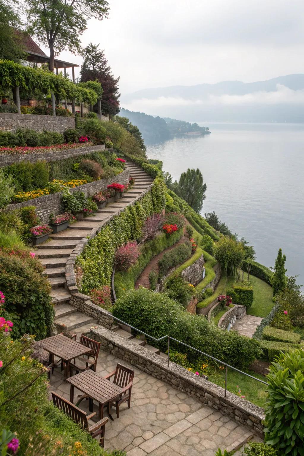 Terraces provide structure and stunning views for a multifunctional lakeside landscape.