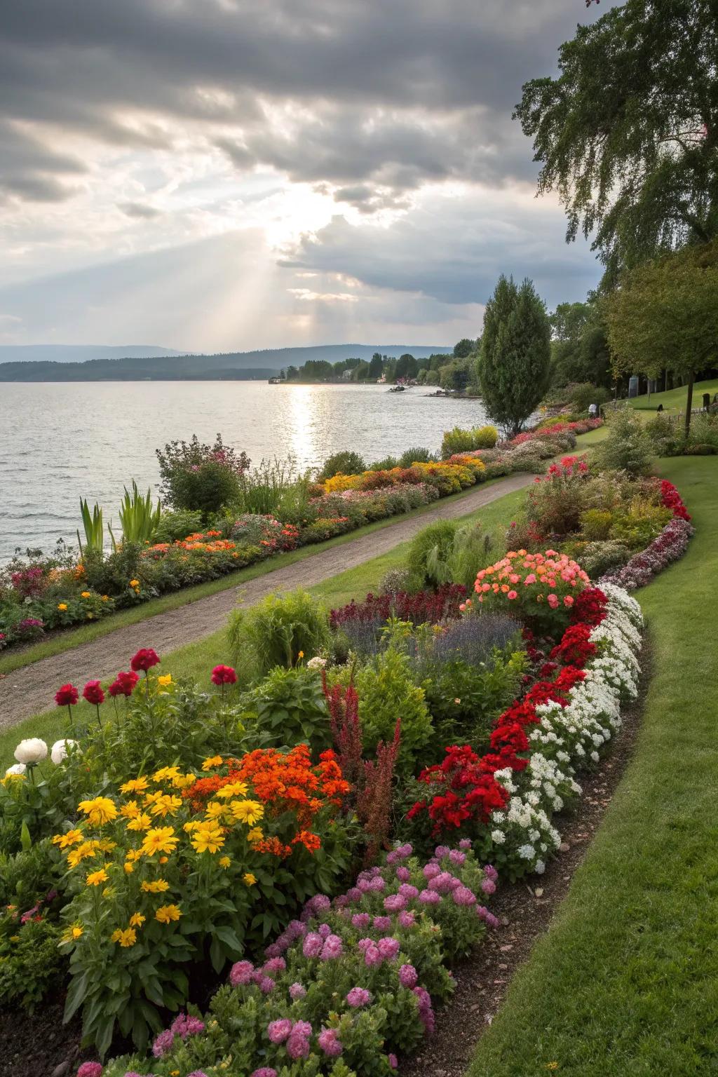 Seasonal flower displays keep your lakeside garden vibrant and ever-changing.