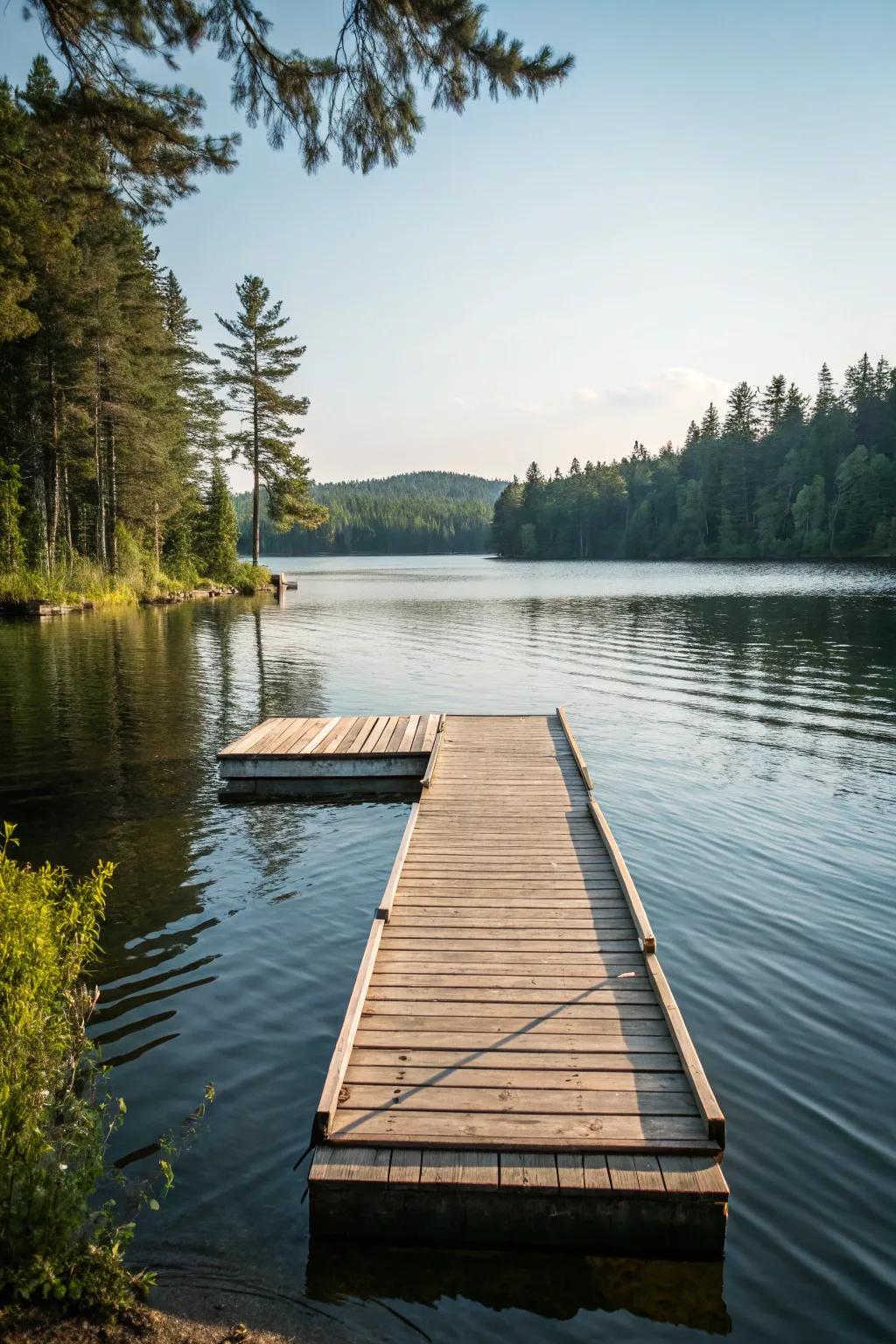 Floating docks provide direct water access and enhance the lakeside experience.