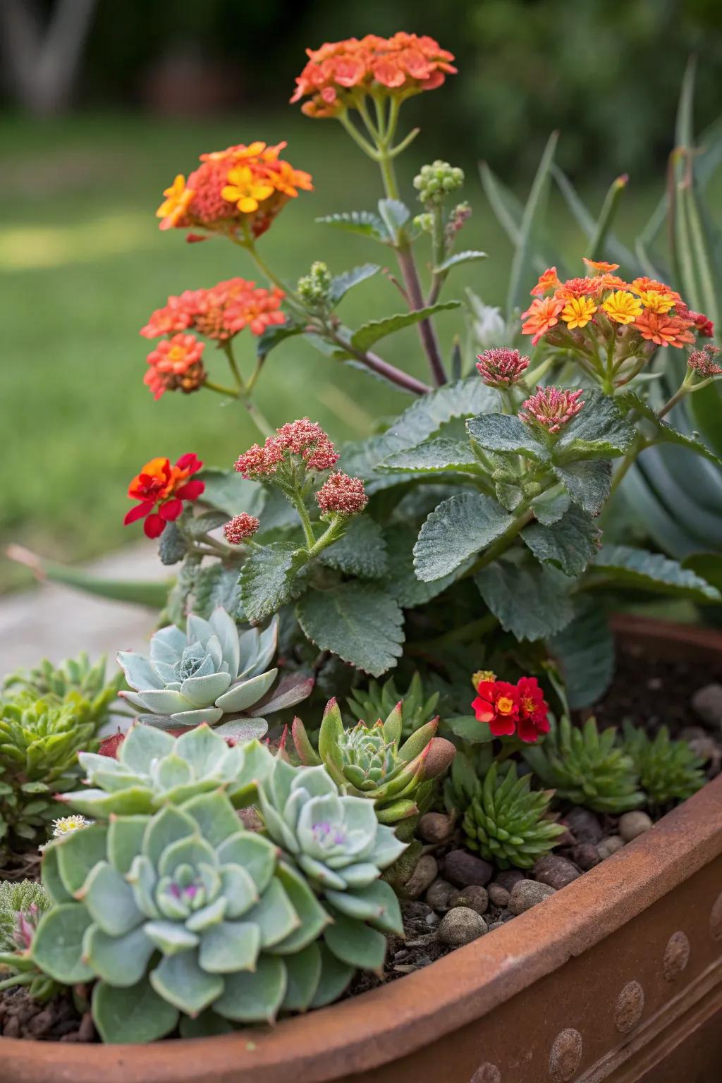 Lantana and succulents create a surprising garden duo.