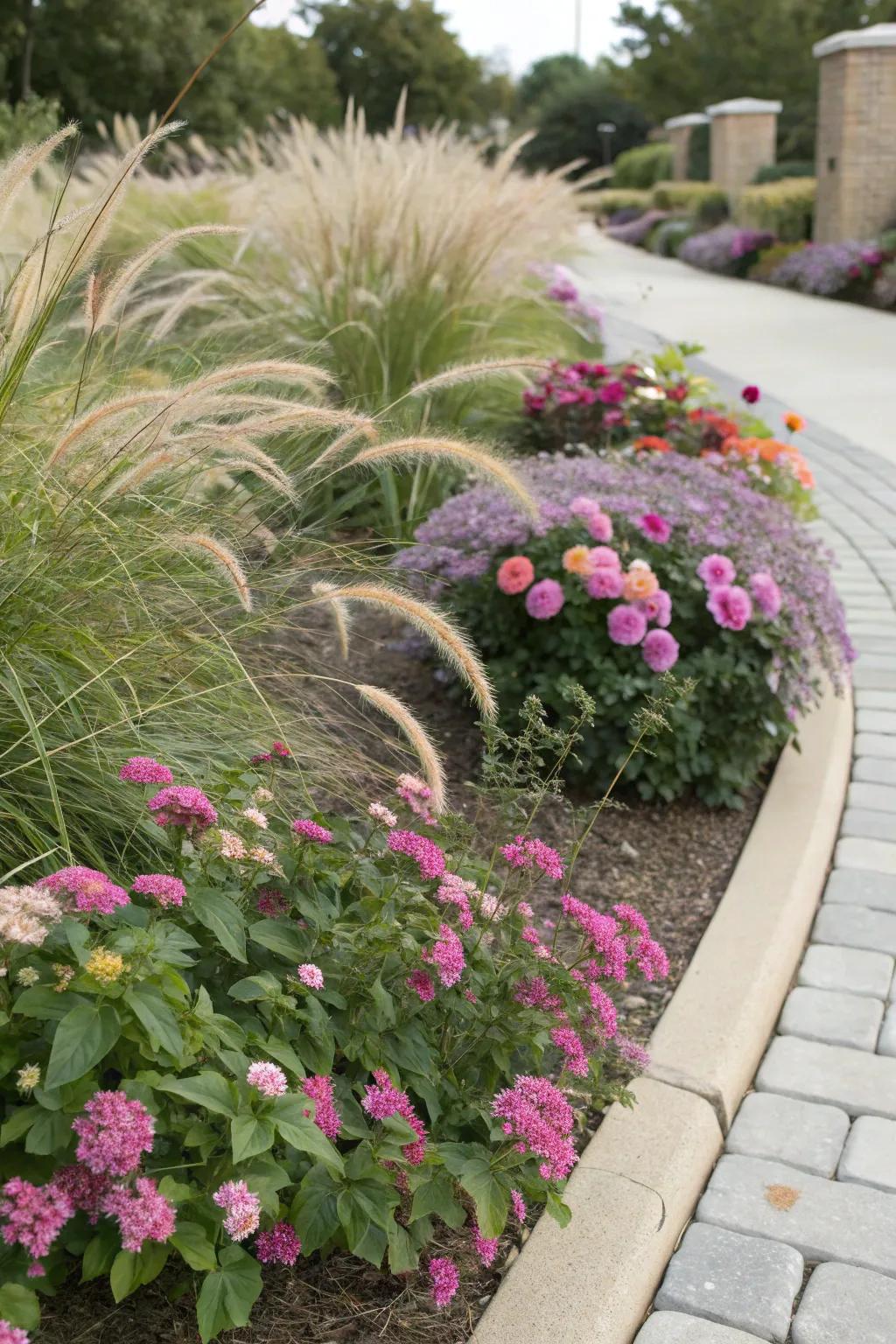 Lantana paired with grasses for a textured garden bed.