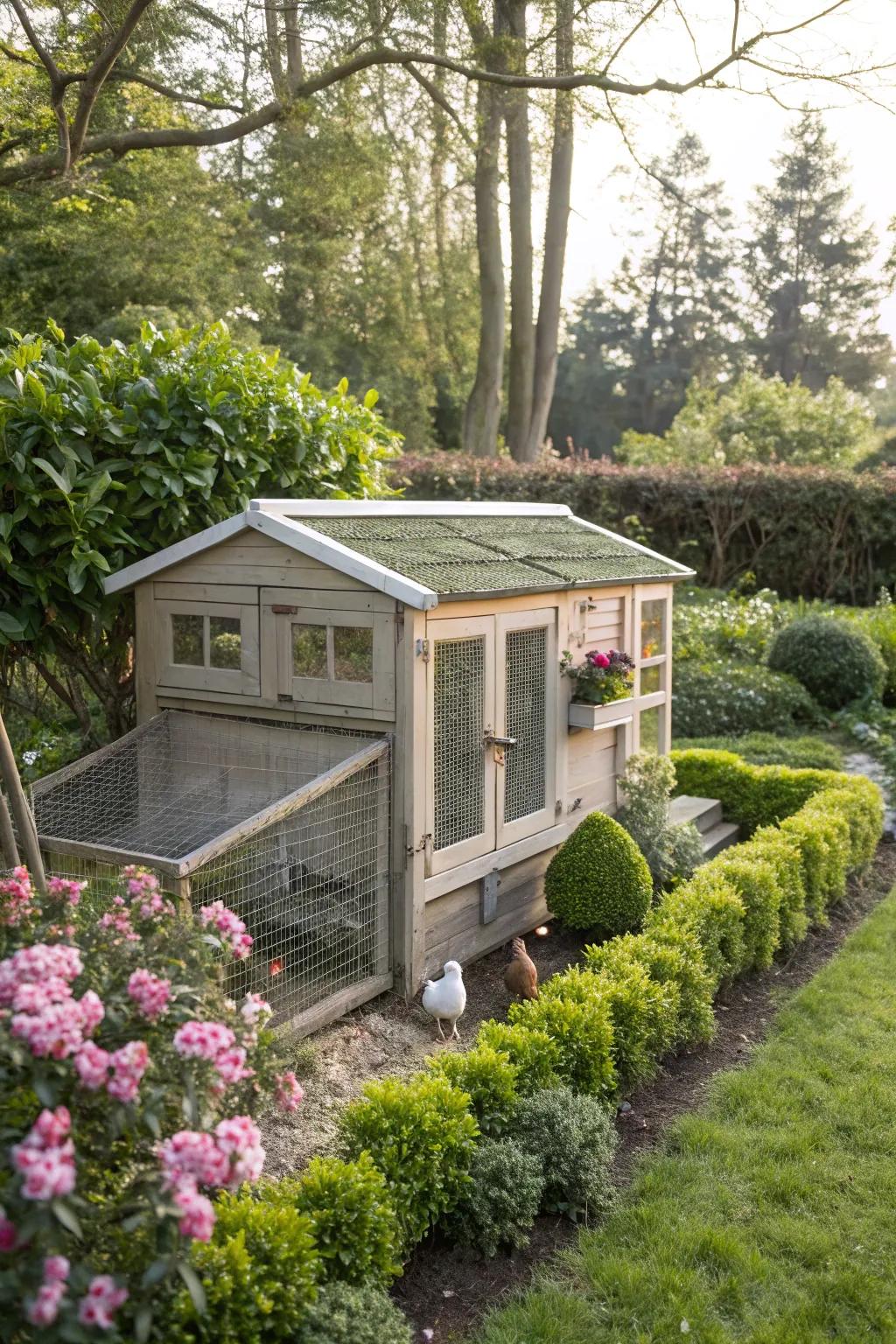 A rabbit hutch expertly adapted for housing baby chicks.